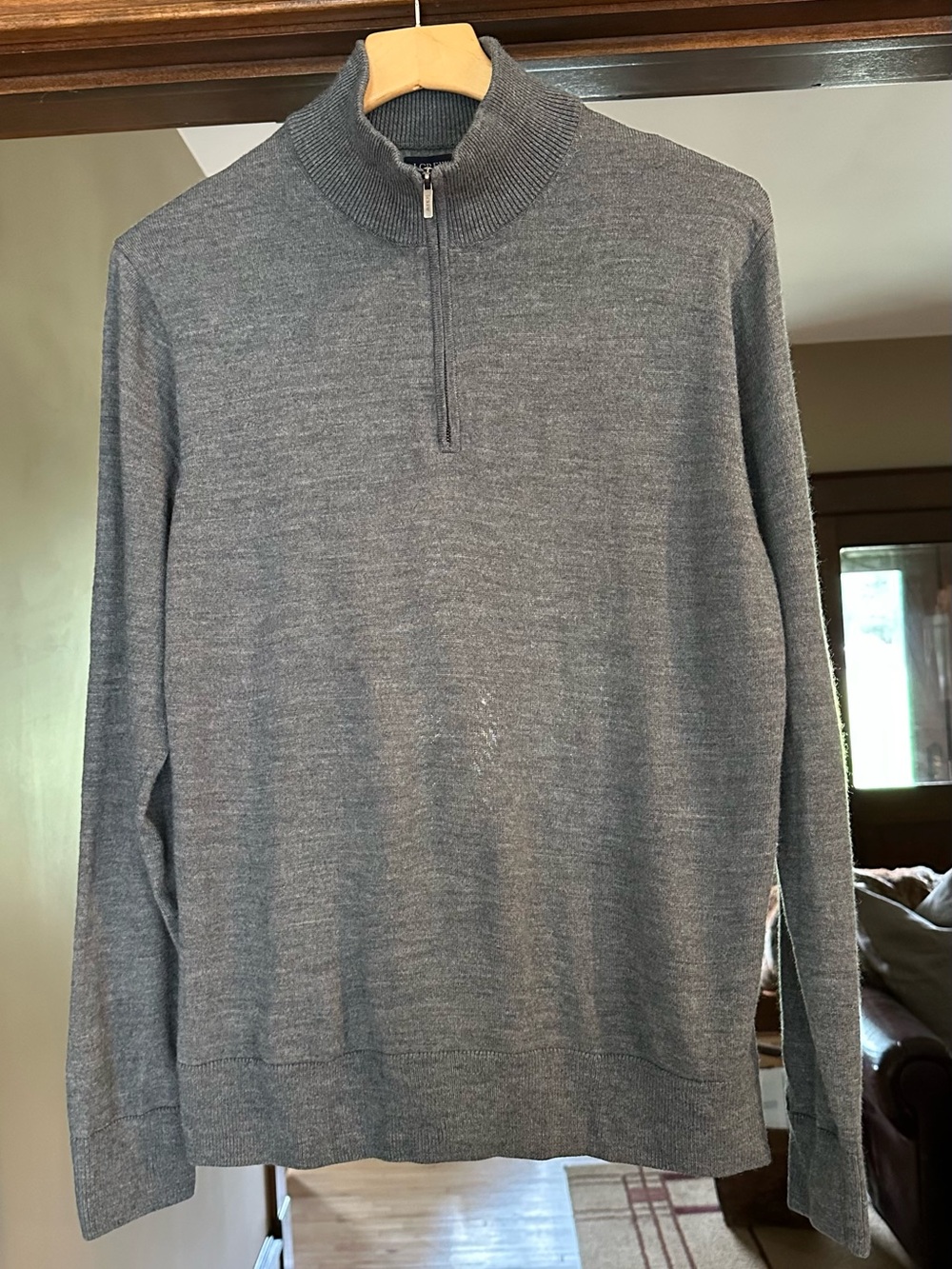 J. Crew Men's Gray Half-Zip Merino Wool -Blend Sweater